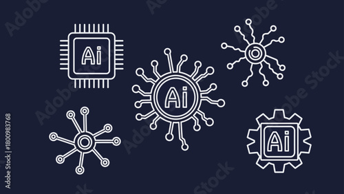 Artificial Intelligence Icons Representing AI Technology, Innovation, and Digital Progress in Design