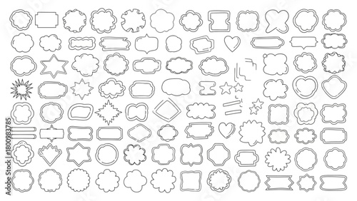 Diverse set of charming hand-drawn speech bubbles and decorative frames collection for design