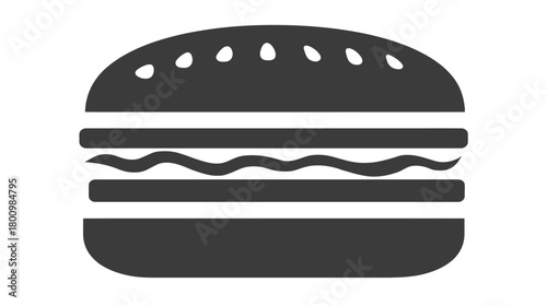 Minimalist Hamburger Icon Design. Flat Fast Food Burger Symbol. Black and White Graphic Illustration of a Classic Sandwich.