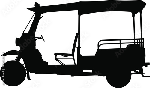 Tuk-tuk auto-rickshaw silhouette on white, traditional transport