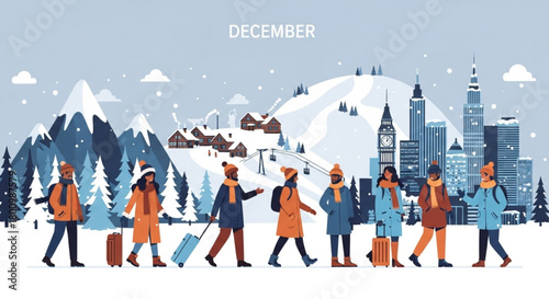 Winter Vacation Concept Map – World Travel, Ski Resorts and Holiday Fun