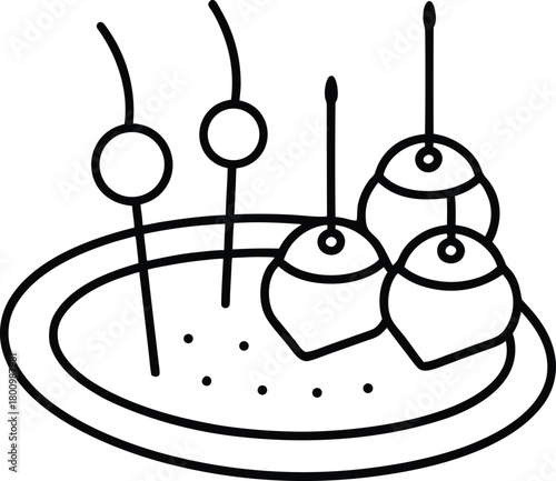 Canapes and Hors d’Oeuvres Line Art with Transparent Background