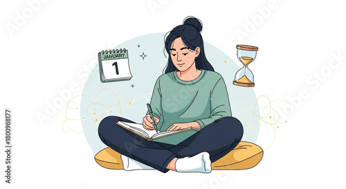 Student Writing in Diary illustration– Study, Focus and Creative Process