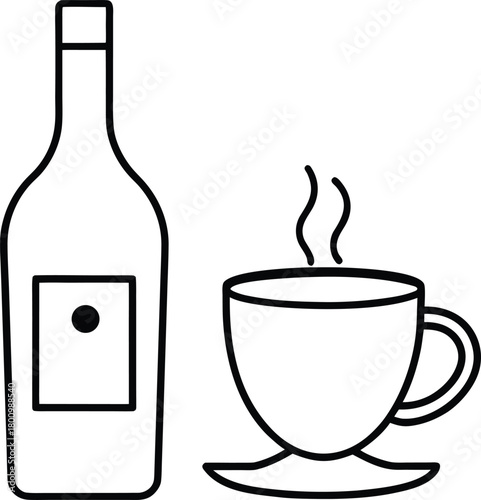 Coffee and Liquor Pairing Line Art Transparent Background