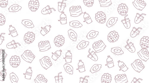 Doodle Food Fun and playful allover pattern with illustrations of food and drink items. Perfect for kitchen products, menus, and foodthemed designs.