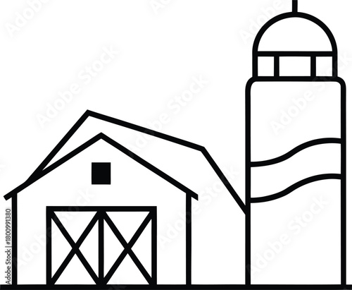 Grain Silo And Barn Line Art Transparent Background