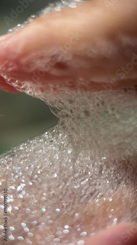 Hand foam texture footage video micro lens details for advertising content