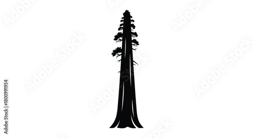 Striking black silhouette of a majestic tall tree, with its iconic trunk and sparse crown, against a stark white backdrop.