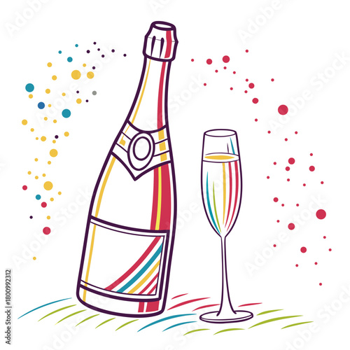 champagne bottle and glass. Toast champagne glasses celebration cheers drink sparkling wine party event occasion special moment vector. 