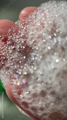 Hand foam texture footage video micro lens details for advertising content