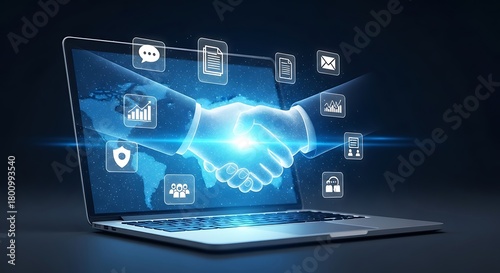 Wallpaper Mural Digital handshake agreement on laptop screen business Torontodigital.ca