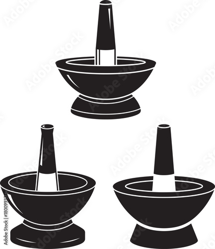 Three black incense holders silhouette