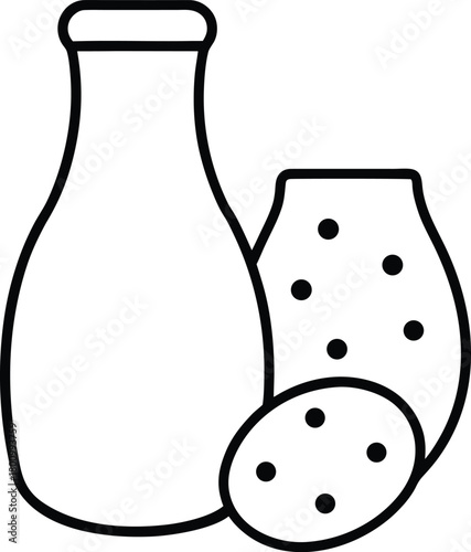 Milk and cookies line art transparent background