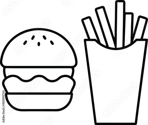 Mini burgers and fries line art transparent background
