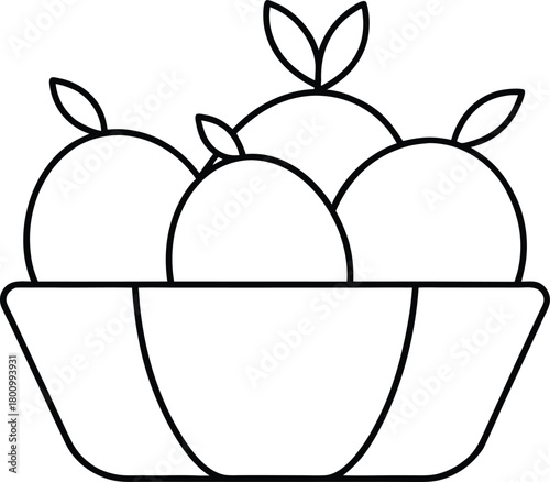 Orchard fruit baskets line art transparent background