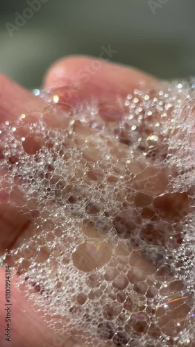 Hand foam texture footage video micro lens details for advertising content