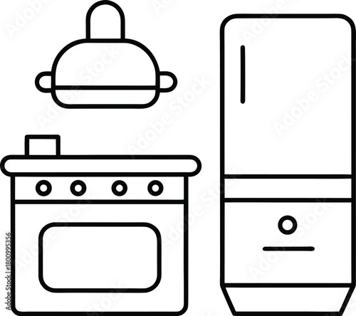 Smart Kitchen Appliances Line Art Transparent Background