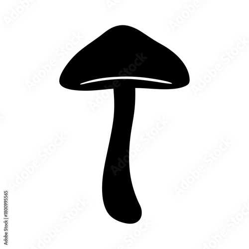 Simple Silhouette of a Mushroom with Cap and Stem on White Background