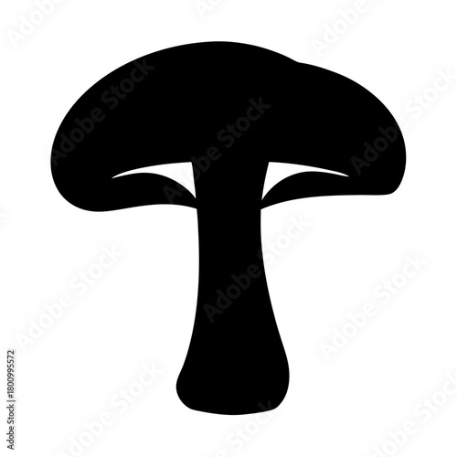 Silhouette of a Black Mushroom with a Large Cap and Thick Stem