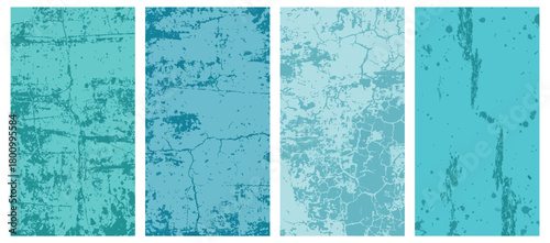 Collection of four abstract grunge texture backgrounds in shades of blue and turquoise color