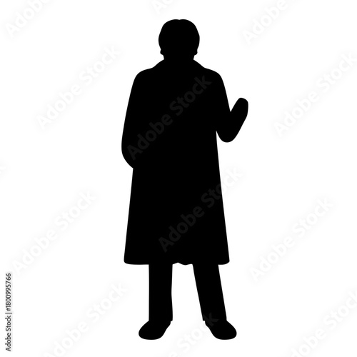 Full body silhouette of a man standing in an overcoat illustration