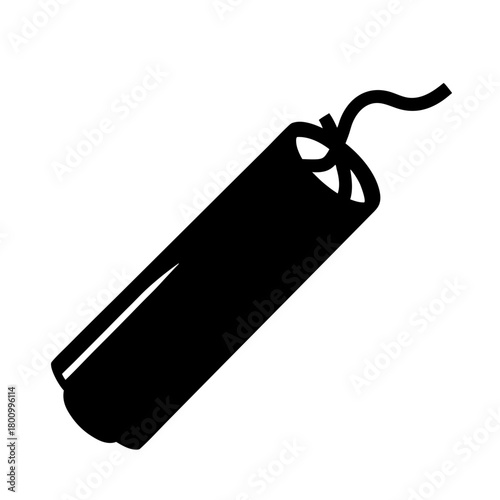 Stylized black and white image depicting a stick of dynamite with a fuse