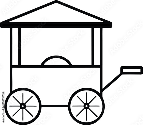 Thai Pad Thai Cart Line Art Transparent Background