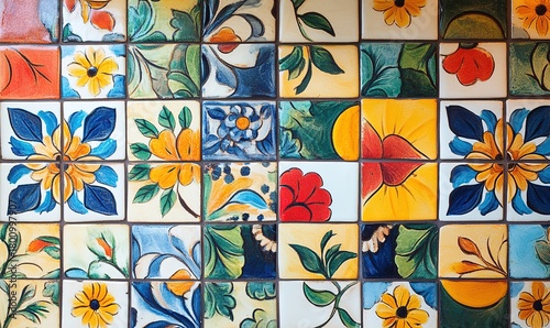 Vibrant mexican talavera style floral ceramic tiles © Asikurrahaman