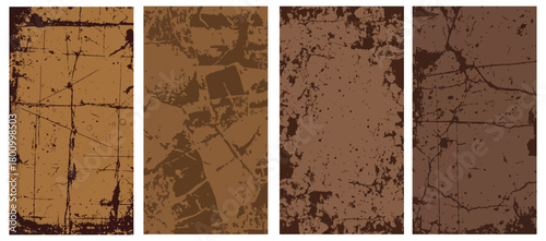 Collection of four brown grunge textures with cracks and scratches for backgrounds or design