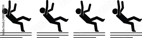 Falling Person Silhouette Animation Sequence or Hazard Warning Icons Set Representing Trip and Fall Accident Risk Vector.