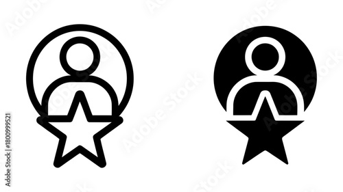 User profile icon with a prominent star symbol positioned below, displaying both outline and filled variations for premium member or favorite status.