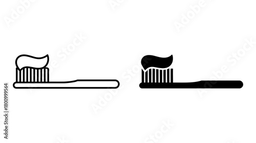 Toothbrush icon with toothpaste applied, illustrating daily oral hygiene practices, dental care, freshness, and cleanliness concepts for health and wellness.