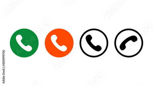 Set of vibrant and outlined phone call icons for communication, answer, and hang-up functions, perfect for user interface designs and digital applications.