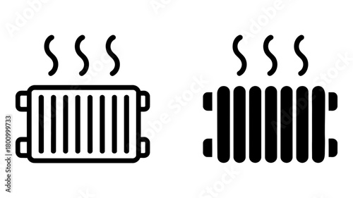 Radiator icon showing heat waves, illustrating heating, warmth, domestic comfort, energy, and home climate control system element