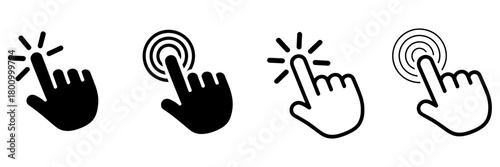 Hand cursor click icon set for user interface, web design, mobile apps, digital interaction, tap gesture, and modern application development purposes