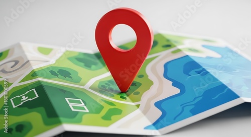 Red location marker on colorful map navigation
