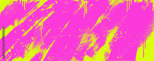Neon spray paint punk banner background with yellow drips and paint splatters. Urban street art texture.