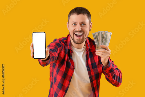 Happy young man with blank ...