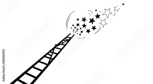 Ladder reaching for a cascade of shimmering stars, symbolizing aspiration and success.