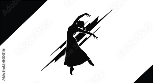 Graceful dancer in silhouette moves with flowing elegance against a dynamic abstract background.