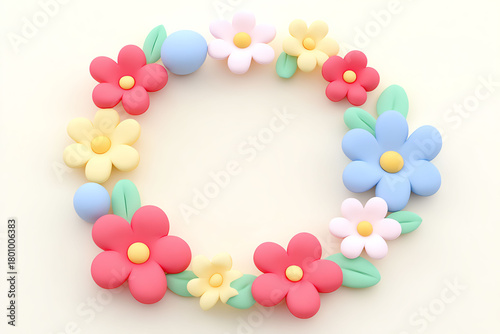 Cute Floral Wreath with Colorful Pastel Flowers and Leaves Arrangement