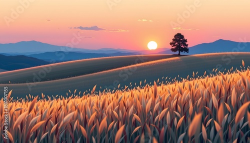 Serene Japaneseinspired Field Twilight with Silhouette