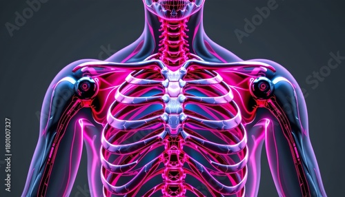 Futuristic Human Skeleton Illustration with Neon Highlights