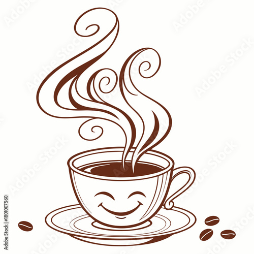 Cup of coffee with smiling face isolated on