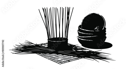 Arrangement of natural materials for crafts or decor, evoking simplicity and creativity.