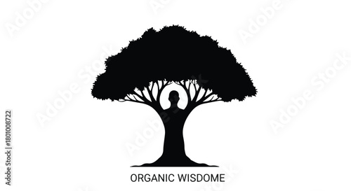 Silhouette of a person within a tree, symbolizing organic wisdom and growth.