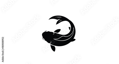 Elegant black koi fish silhouette creating a circular shape on a clean white background