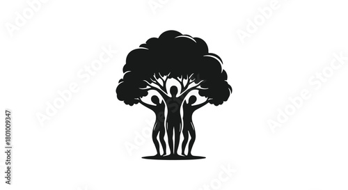 Symbol of unity and growth, people embrace as a vibrant tree