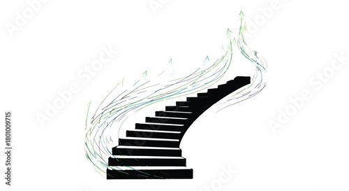 Elegant dark staircase ascending with swirling green energy, symbolizing growth and progress.