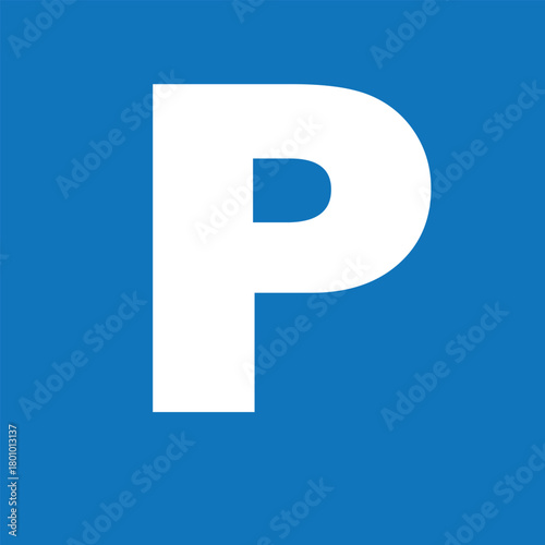 The universal symbol for parking, a bold white capital letter 'P' centered on a solid blue square background.